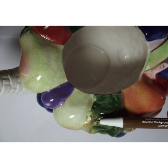 Teapot floral bow porcelain ceramic basketweave fruit with lid multicolor - Picture 14 of 16